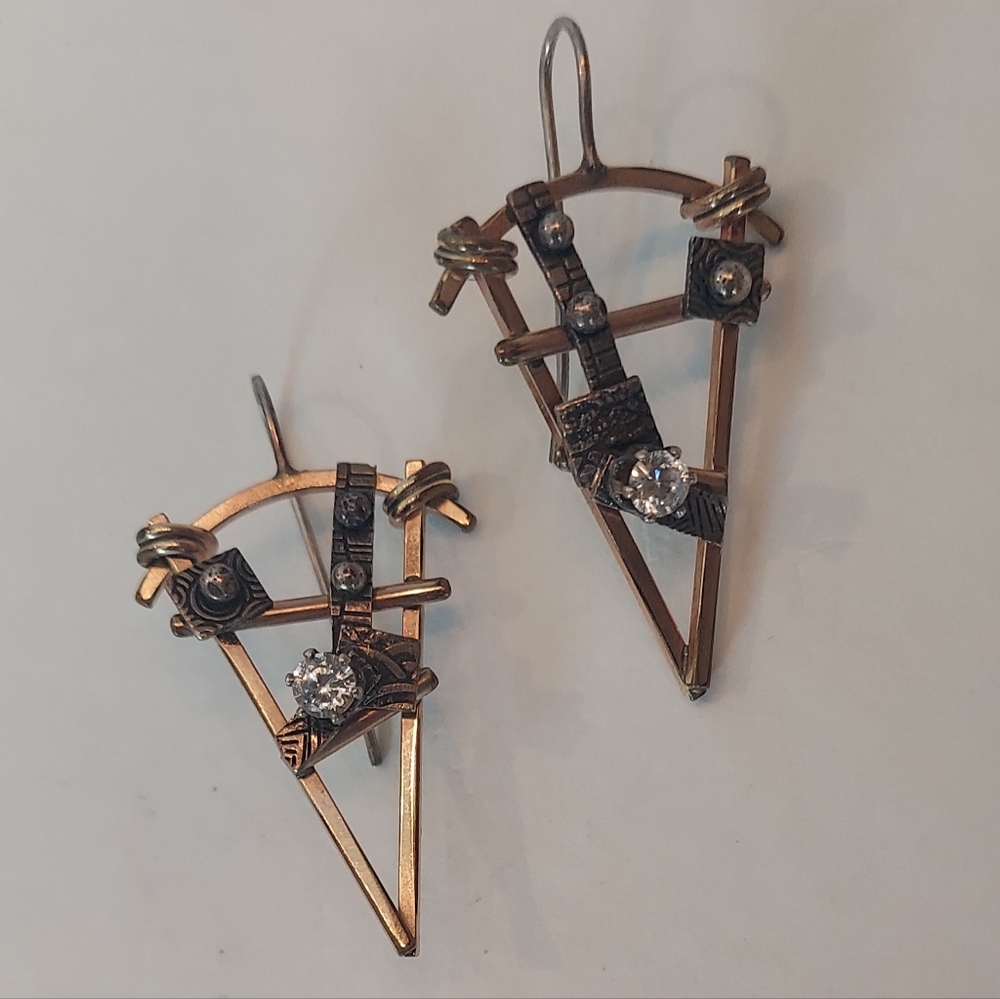 Unique Triangular Cubic Zirconia Dangle Earrings - image 1